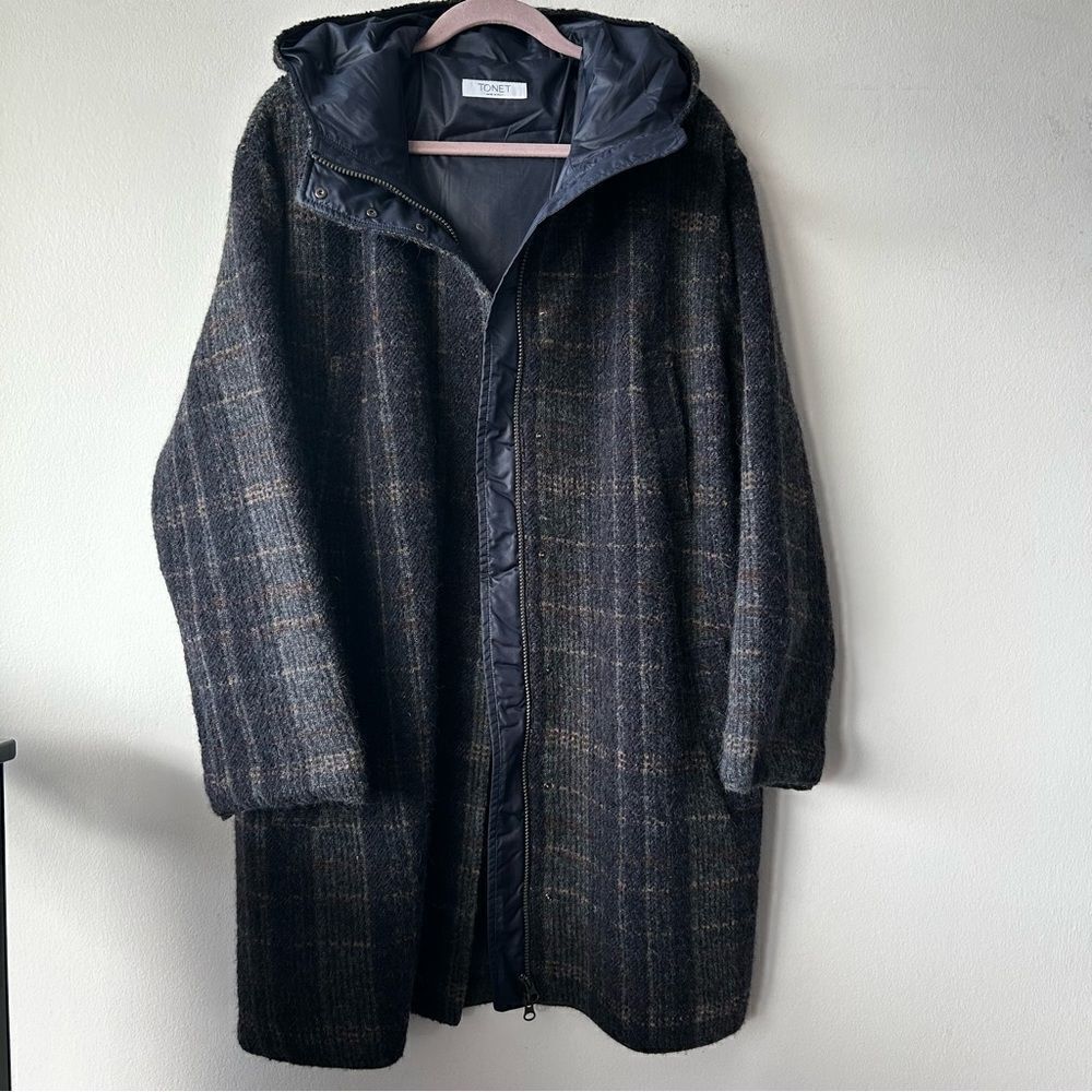 TONET made in Italy Alpaca blend Plaid Hooded Coat